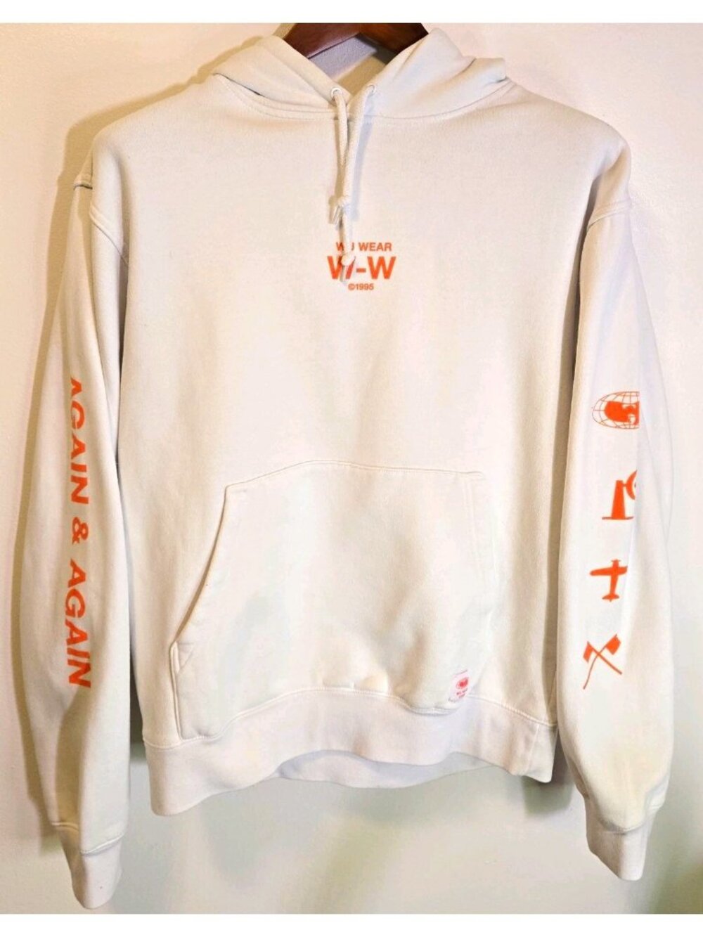 Vintage Wu Wear Wu Tang Clan Hoodie Mens M White Orange Hip Hop Pullover 90s